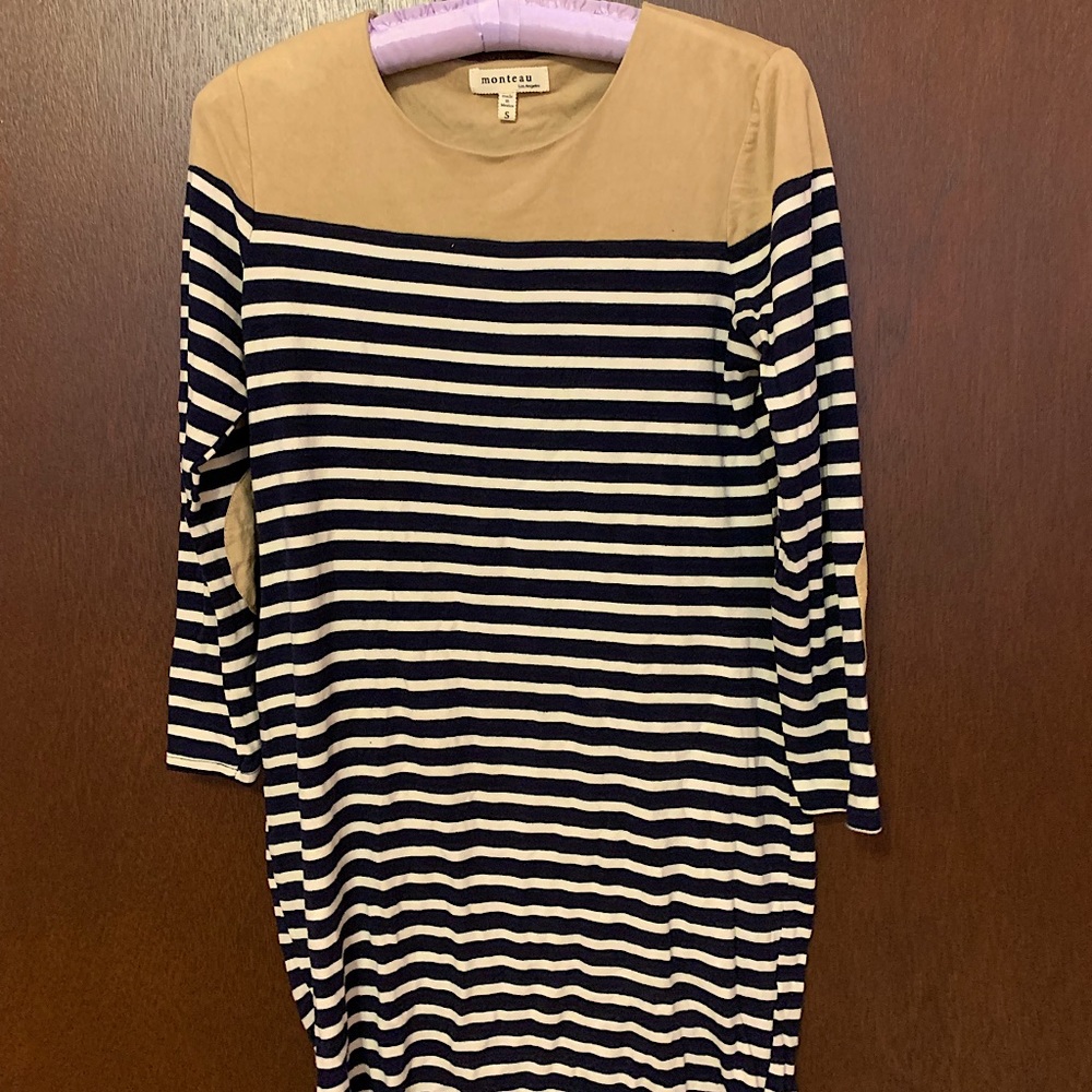 monteau Size S Navy/White Stripe Long Sleeve Dress